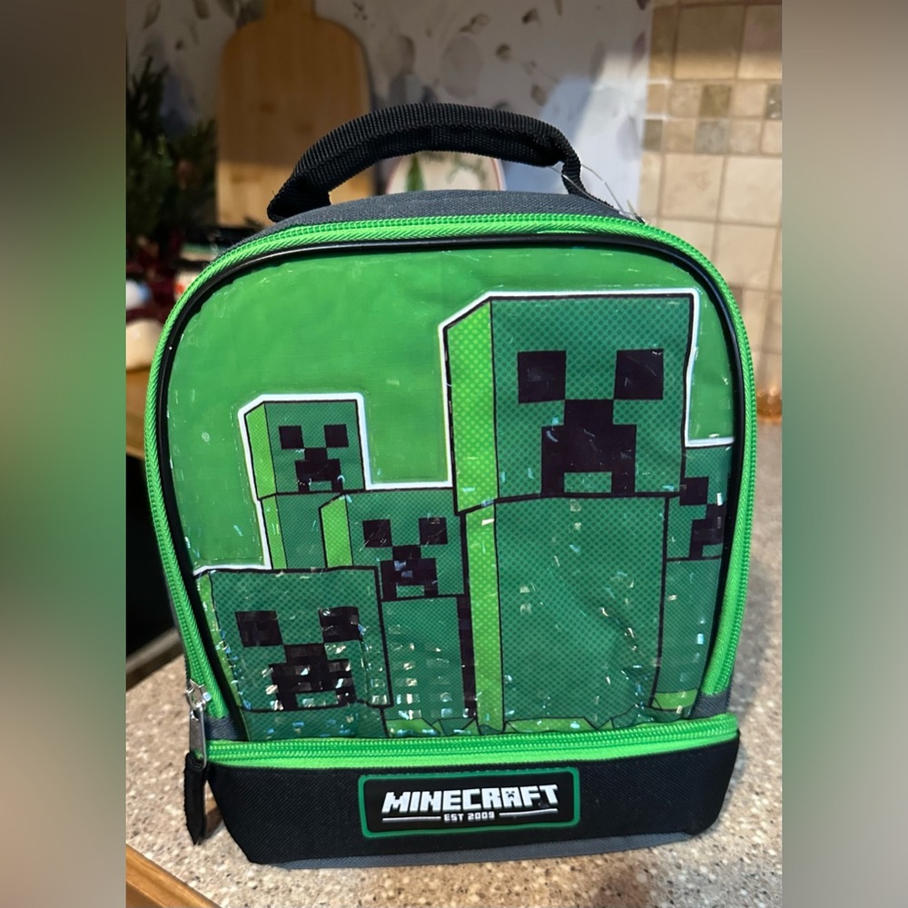 MINECRAFT  LUNCHBOX-TOTE Back to School CREEPER  Insulated Dual Chamber NEW